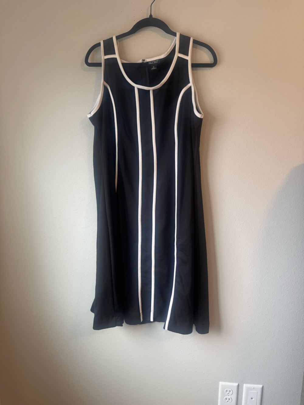 Catherine’s Black A-Line Dress with White Piping - Sleeveless Shift Dress